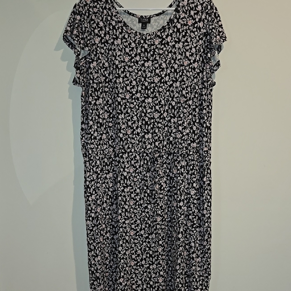 a.n.a Black and White Flutter Sleeve Midi Dress